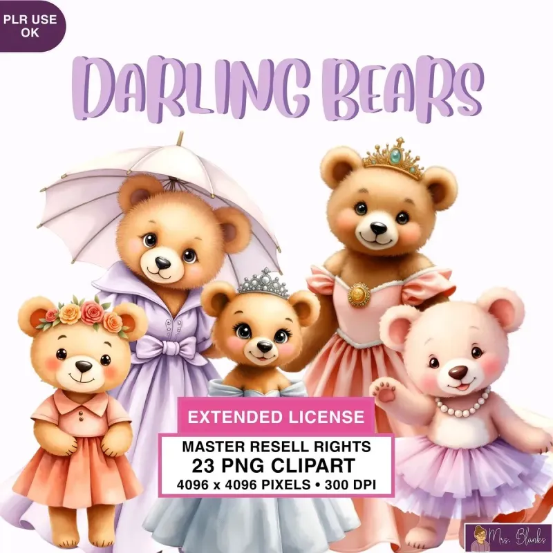 Cute Princess Bears Clipart PNG - Extended License