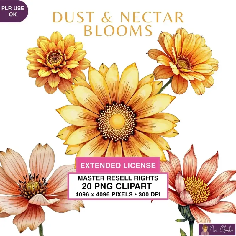 Golden Floral Clipart PNG - Extended License