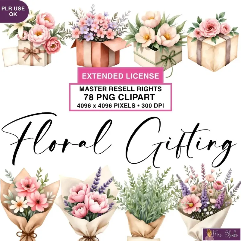 Floral Gift Clipart PNG - Extended License