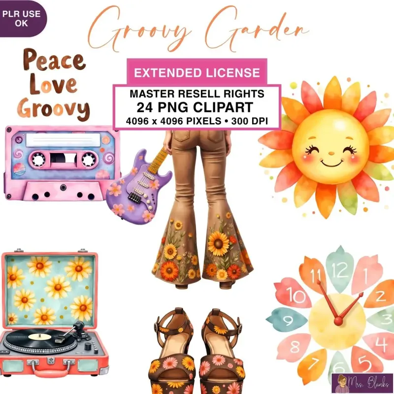 Retro Garden Clipart PNG - Extended License