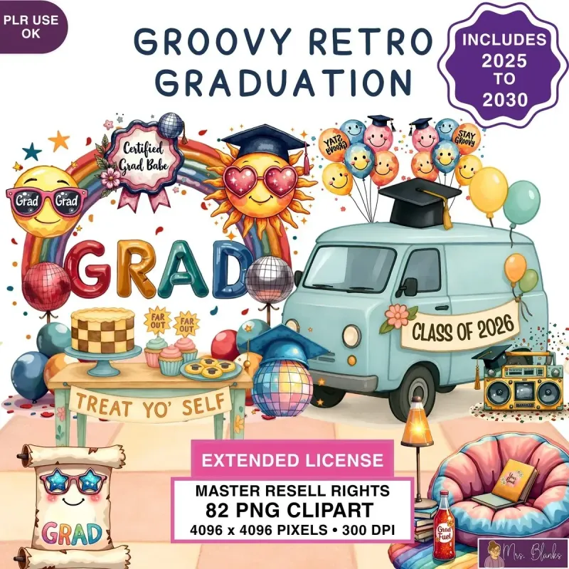 Retro Graduation Clipart PNG - Extended License