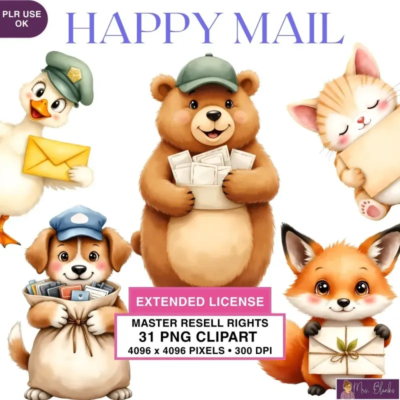 Cute Mail Animal Clipart PNG - Extended License
