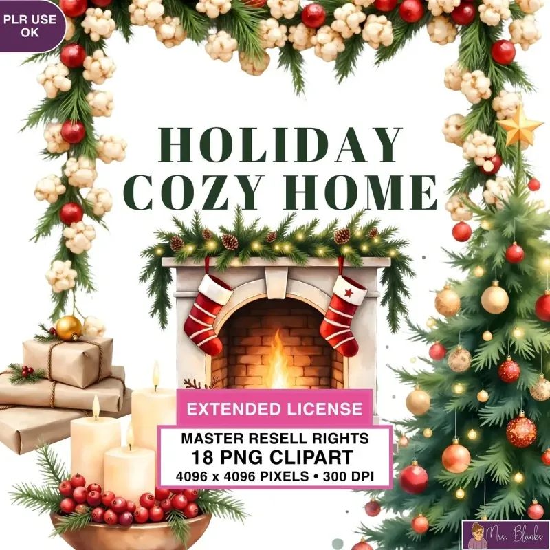 Cozy Christmas Home Clipart PNG - Extended License
