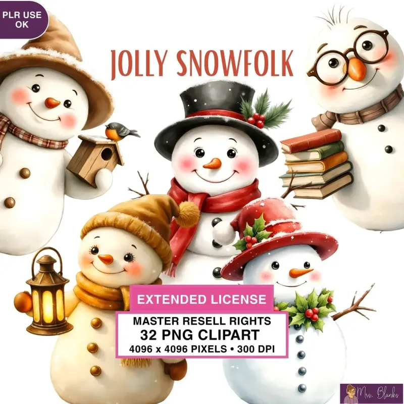 Whimsical Winter Snowman Clipart PNG - Extended License