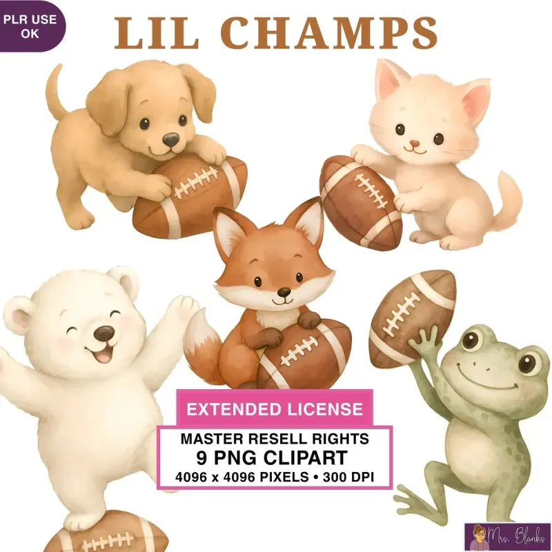 Football Animals Clipart PNG - Extended License