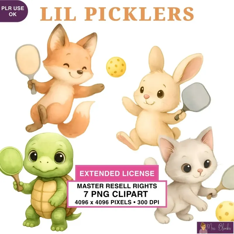 Cute Pickleball Animal Clipart PNG - Extended License