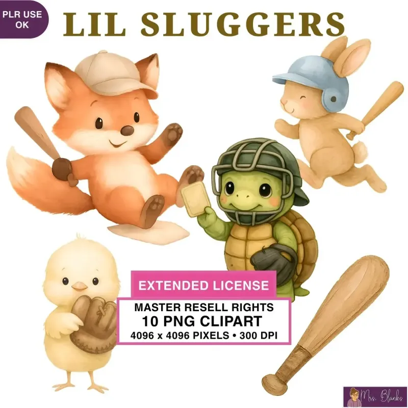 Cute Baseball Animals Clipart PNG - Extended License
