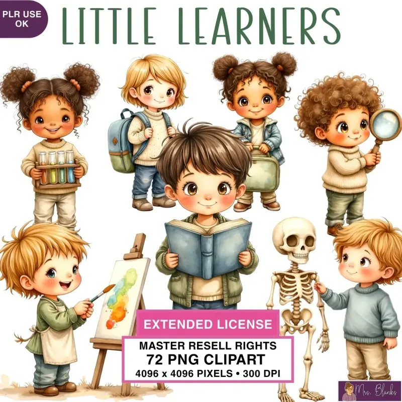 Cute Kids Learning School Clipart PNG - Extended License