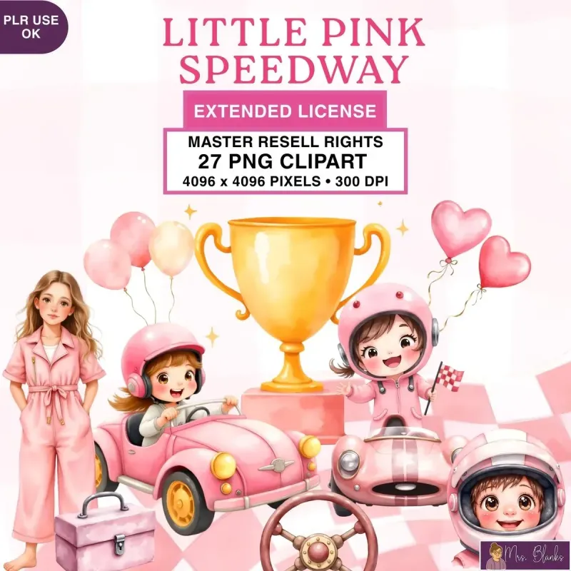 Cute Pink Race Car Kids Clipart PNG - Extended License