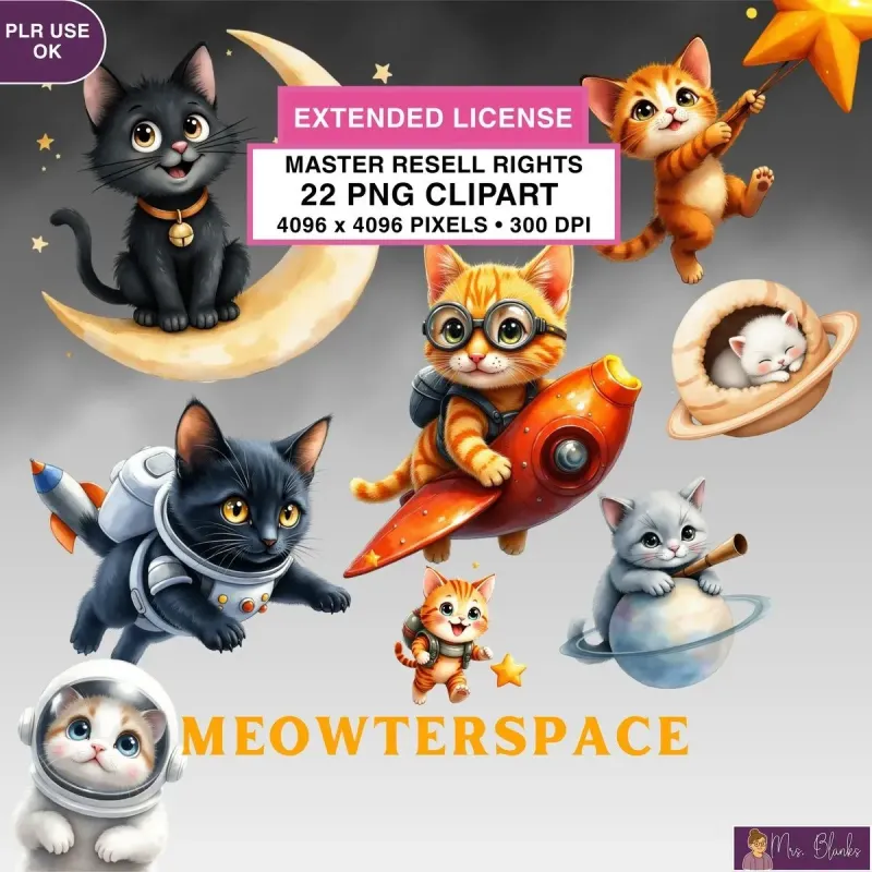 Cute Space Cat Clipart PNG - Extended License
