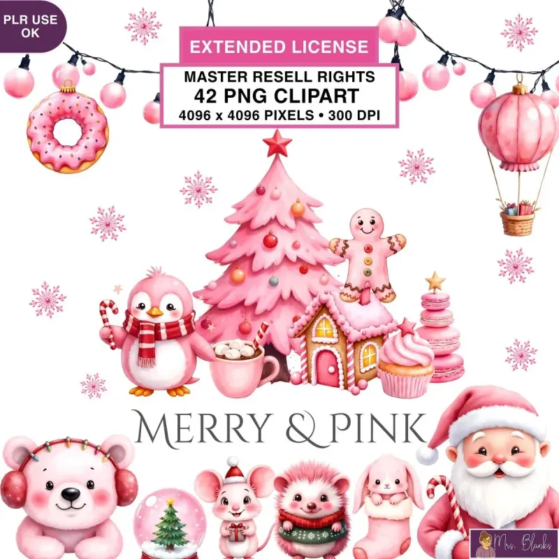 Cute Pink Christmas Clipart PNG - Extended License