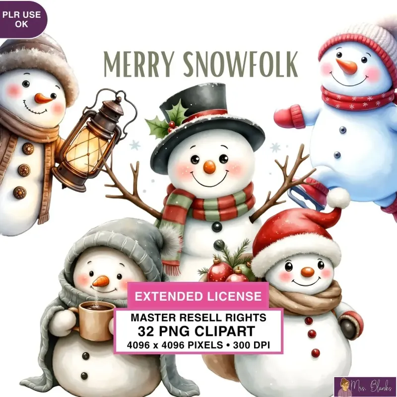 Cute Snowman Christmas Clipart PNG - Extended License