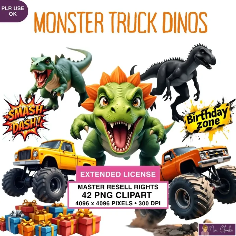 Monster Truck Dinosaur Clipart PNG - Extended License