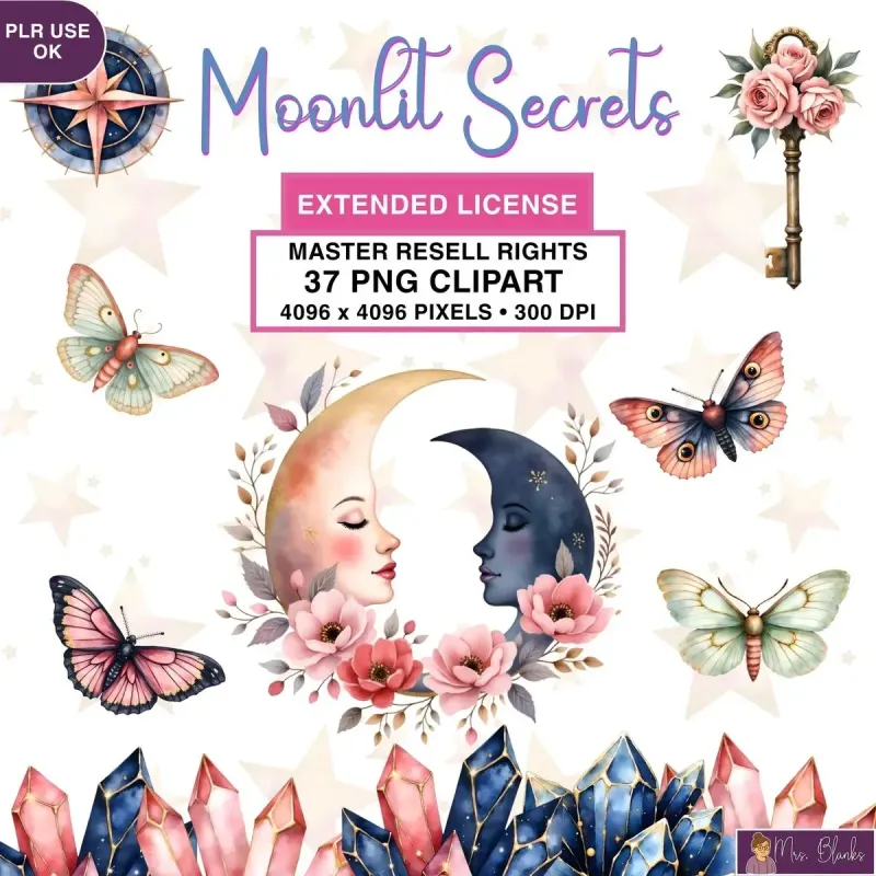 Boho Moon Crystal Clipart PNG - Extended License