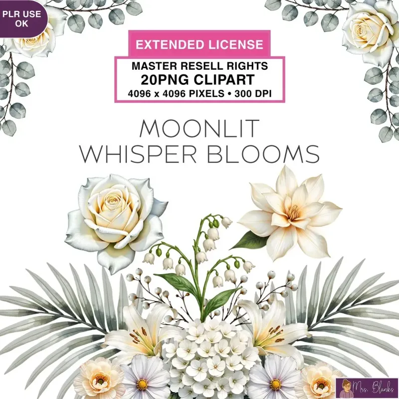 Elegant White Floral Clipart PNG - Extended License