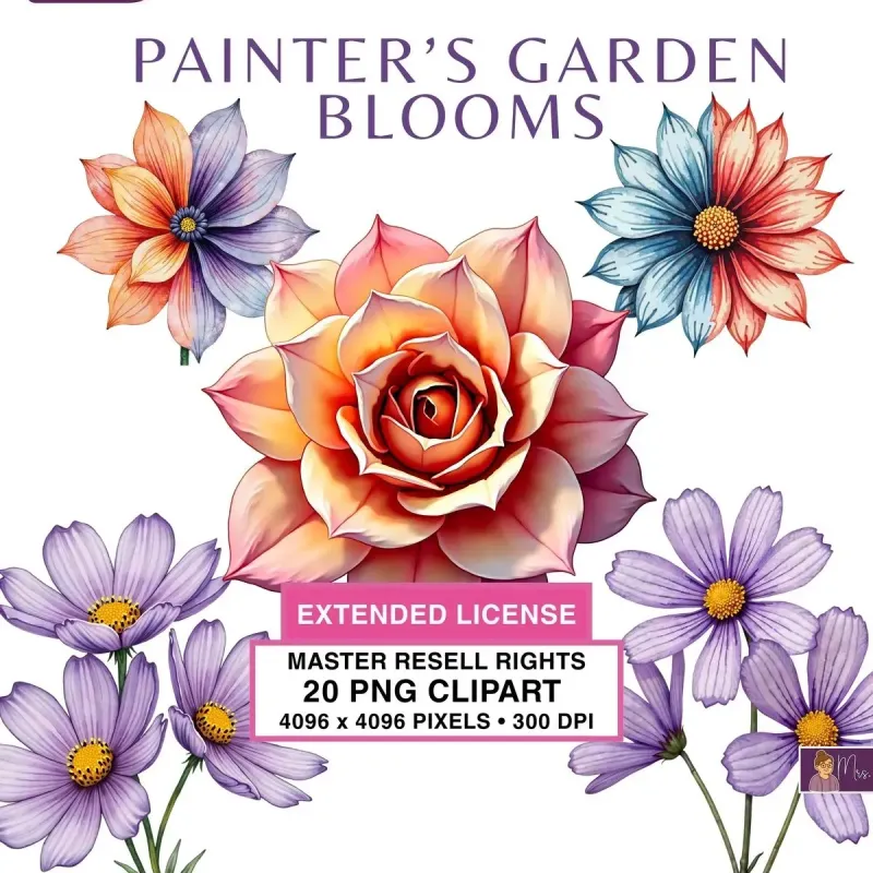 Colorful Floral Garden Clipart PNG - Extended License