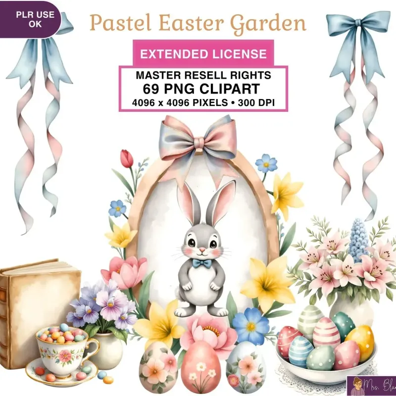 Pastel Easter Bunny Clipart PNG - Extended License