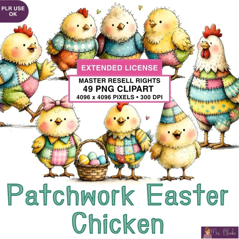 Patchwork Easter Chicken Clipart PNG - Extended License