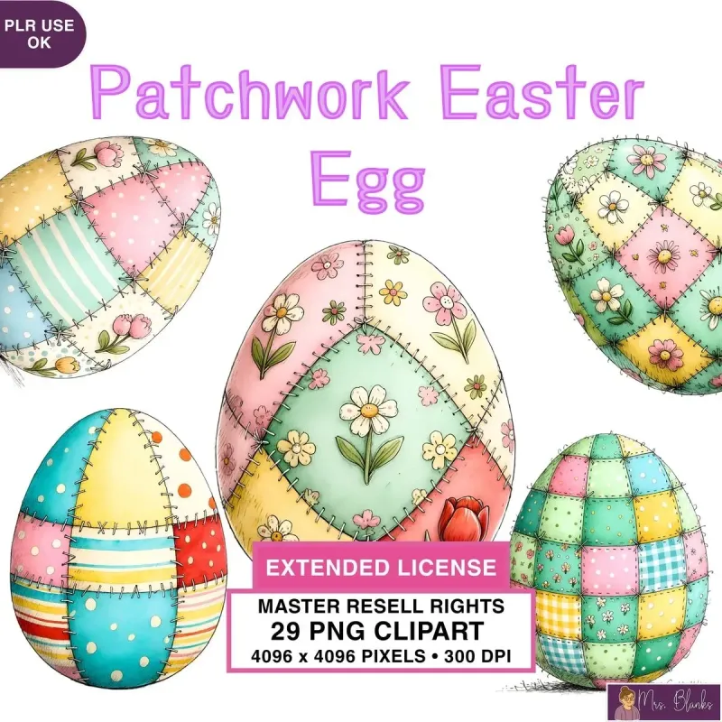 Patchwork Easter Egg Clipart PNG - Extended License