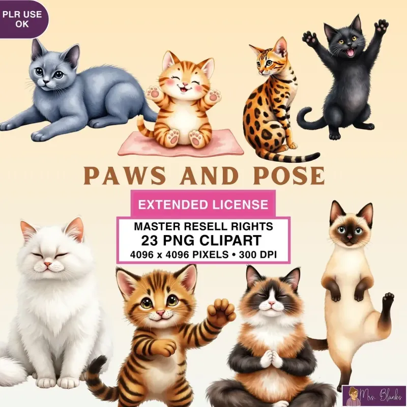 Cute Yoga Cats Clipart PNG - Extended License