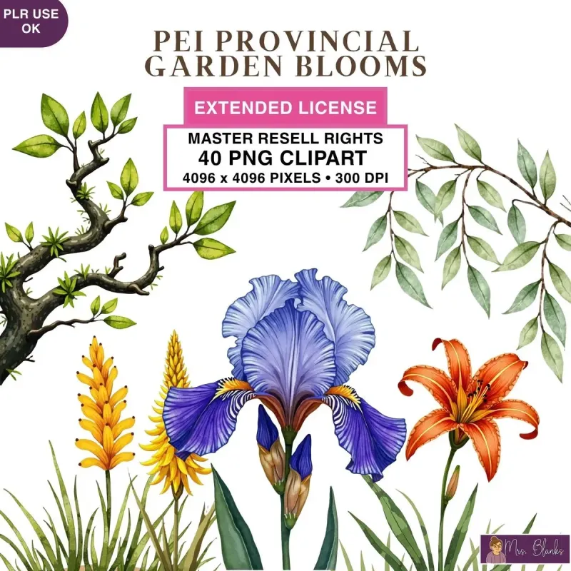 PEI Floral Garden Clipart PNG - Extended License