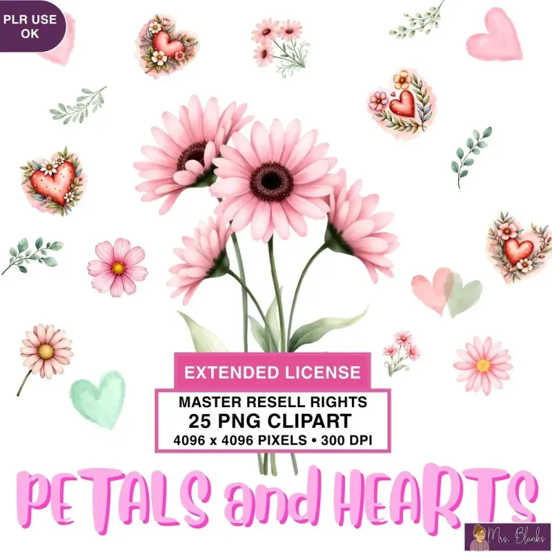 Floral Hearts Clipart PNG - Extended License