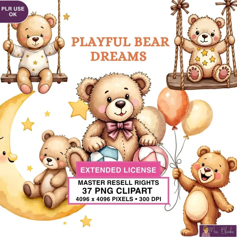 Playful Teddy Bear Clipart PNG - Extended License