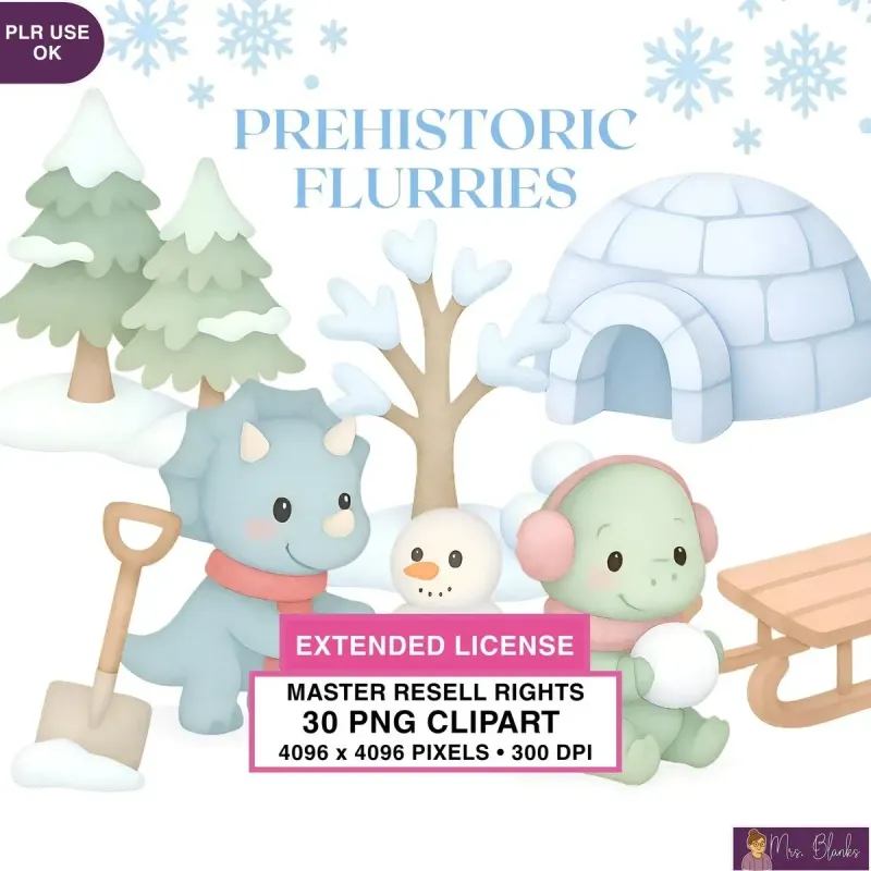 Winter Dinosaur Clipart PNG - Extended License