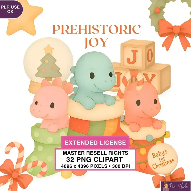 Christmas Dinosaur Joy Clipart PNG - Extended License