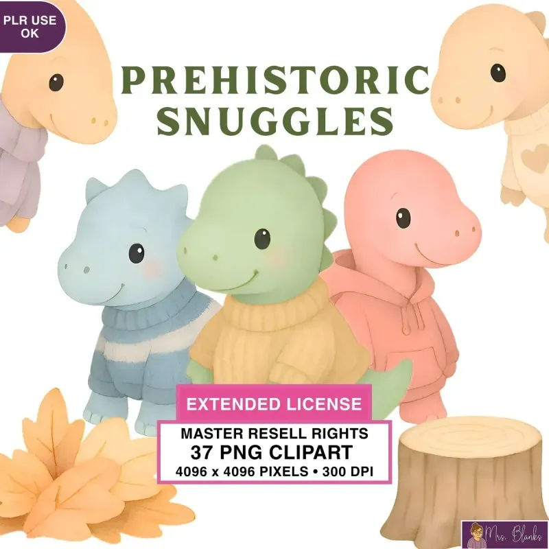 Cute Dinosaur Snuggle Clipart PNG - Extended License