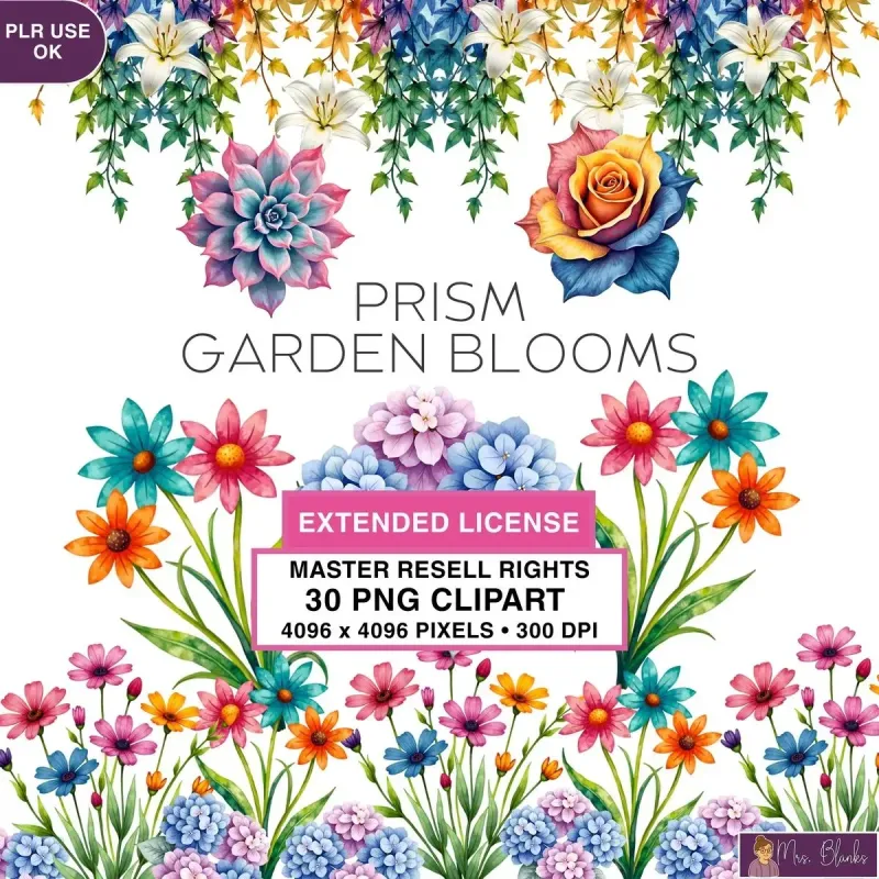 Rainbow Garden Flower Clipart PNG - Extended License