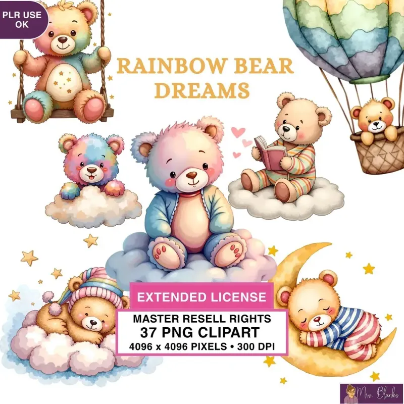 Rainbow Teddy Bear Clipart PNG - Extended License
