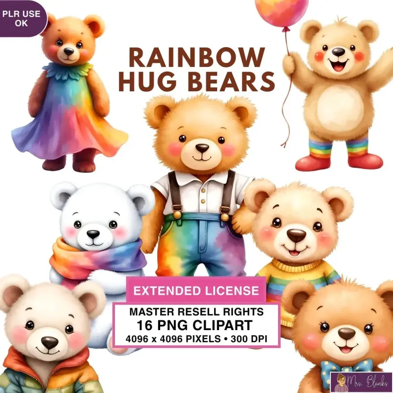 Rainbow Bear Characters Clipart PNG - Extended License