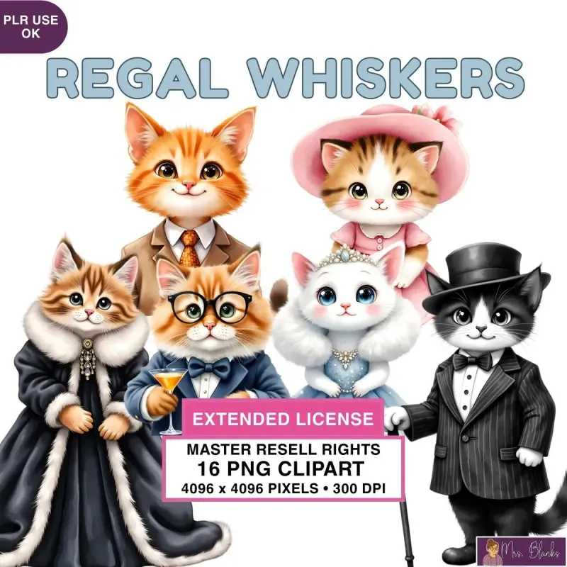 Fancy Cat Characters Clipart PNG - Extended License