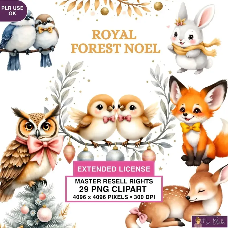 Woodland Christmas Animals Clipart PNG - Extended License