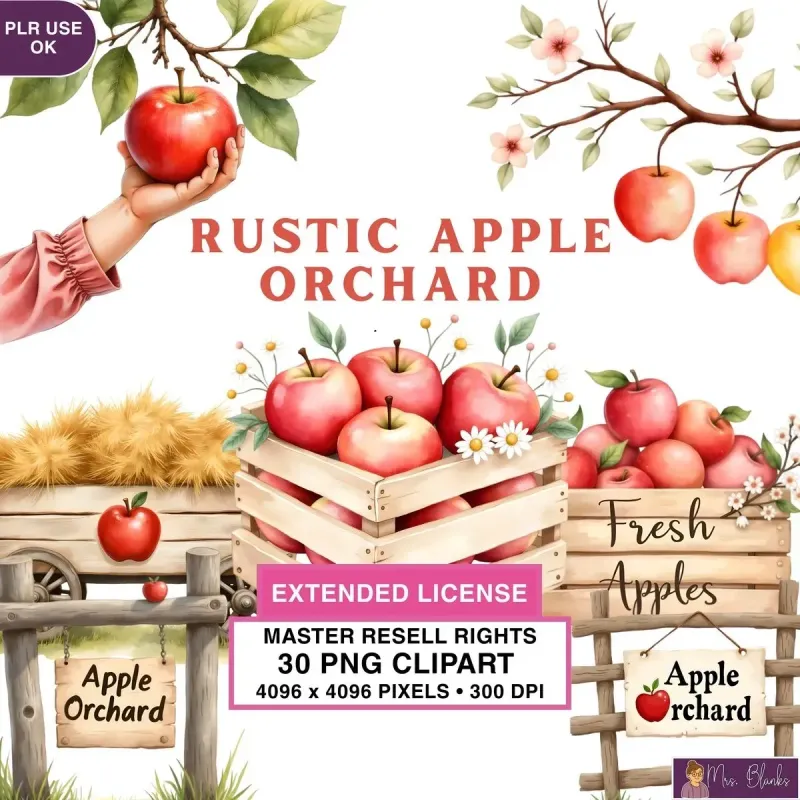 Rustic Apple Orchard Clipart PNG - Extended License