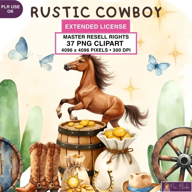 Western Cowboy Clipart PNG - Extended License