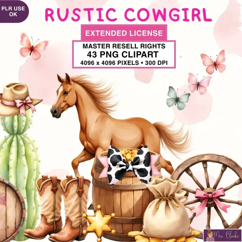 Western Cowgirl Clipart PNG - Extended License