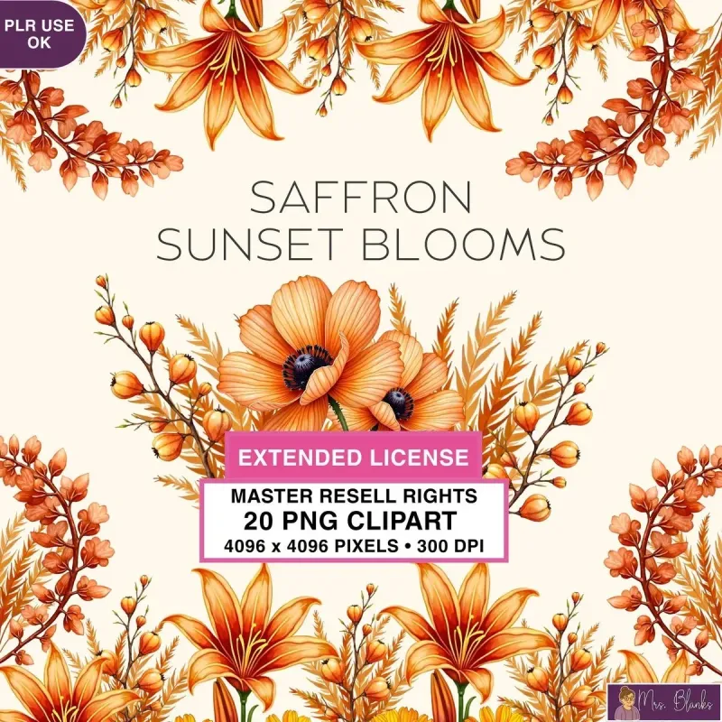 Saffron Floral Blooms Clipart PNG - Extended License