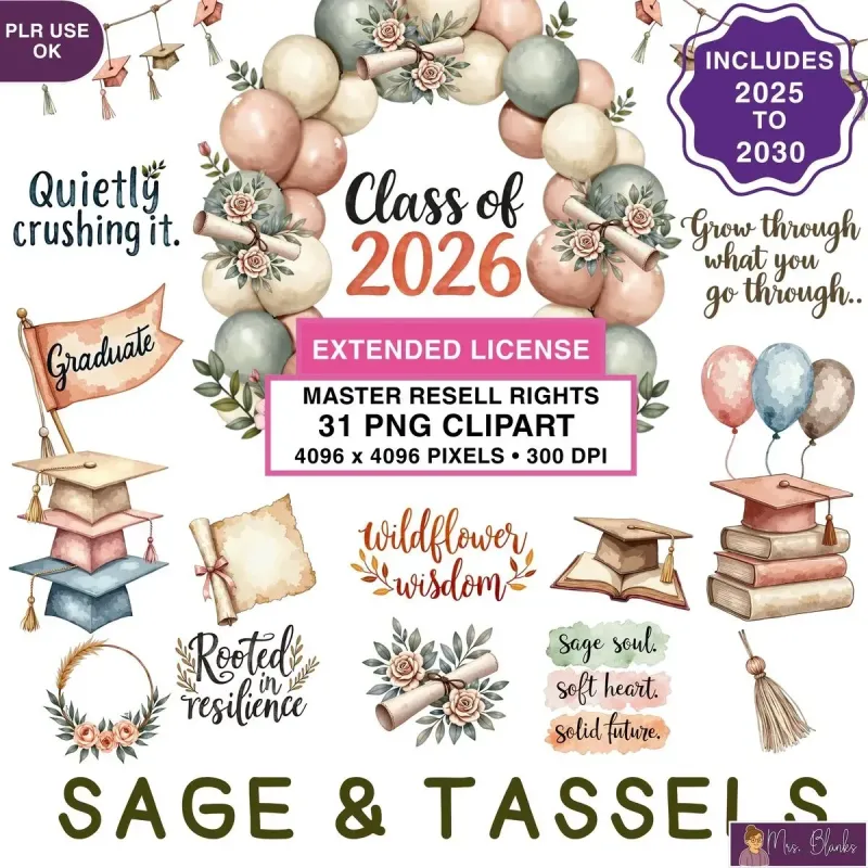 Graduation Sage Aesthetic Clipart PNG - Extended License