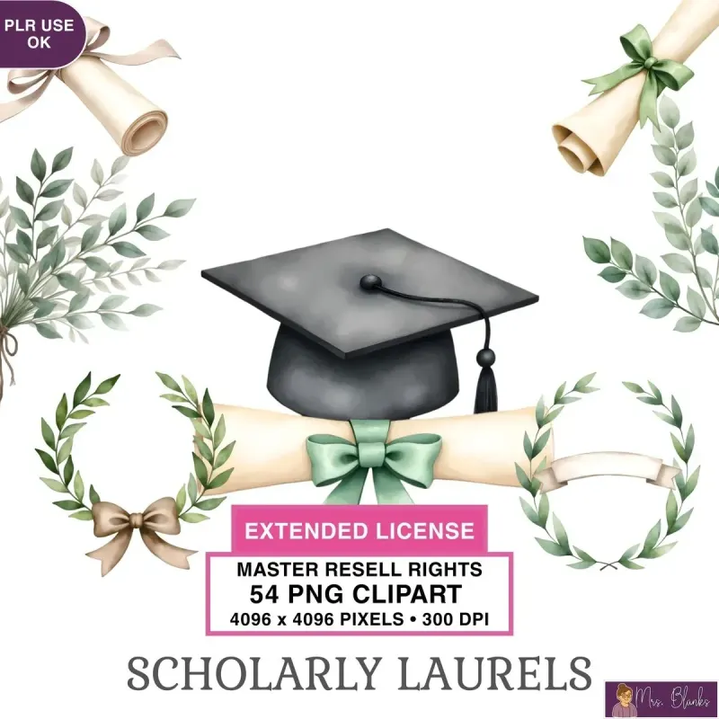 Academic Laurel Graduation Clipart PNG - Extended License