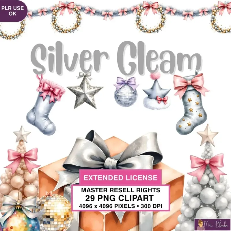 Silver Holiday Decor Clipart PNG - Extended License