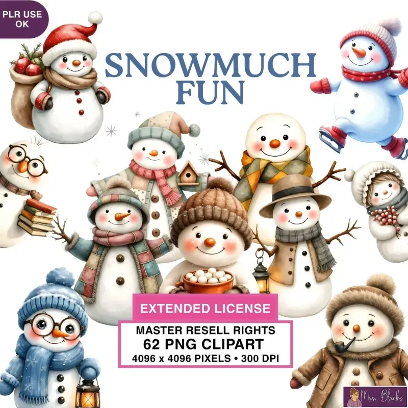 Winter Snowman Clipart PNG - Extended License