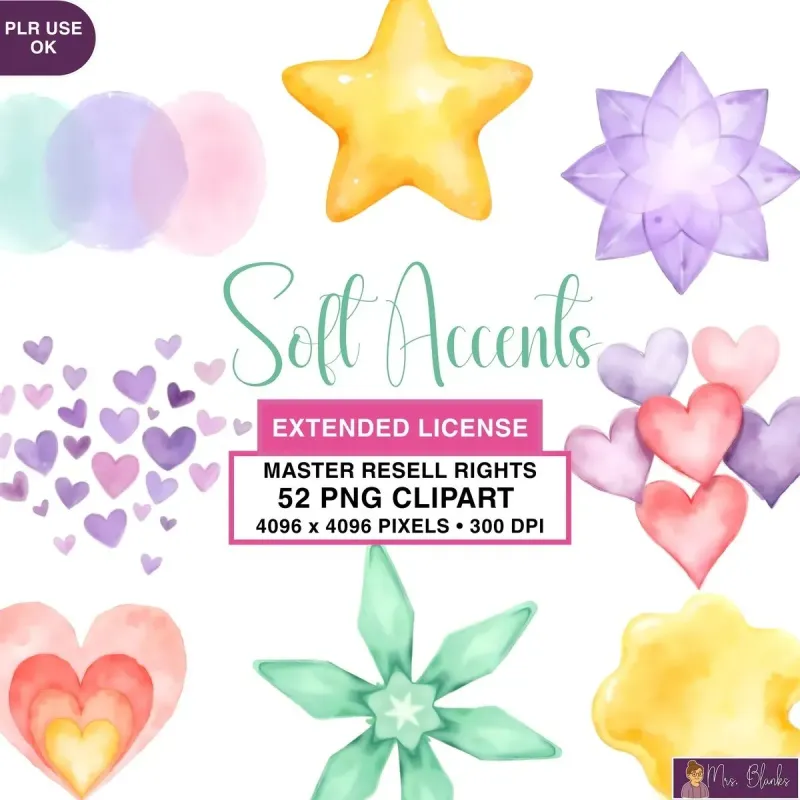 Pastel Hearts and Shapes Clipart PNG - Extended License