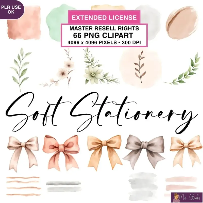 Neutral Bow and Stationery Clipart PNG - Extended License