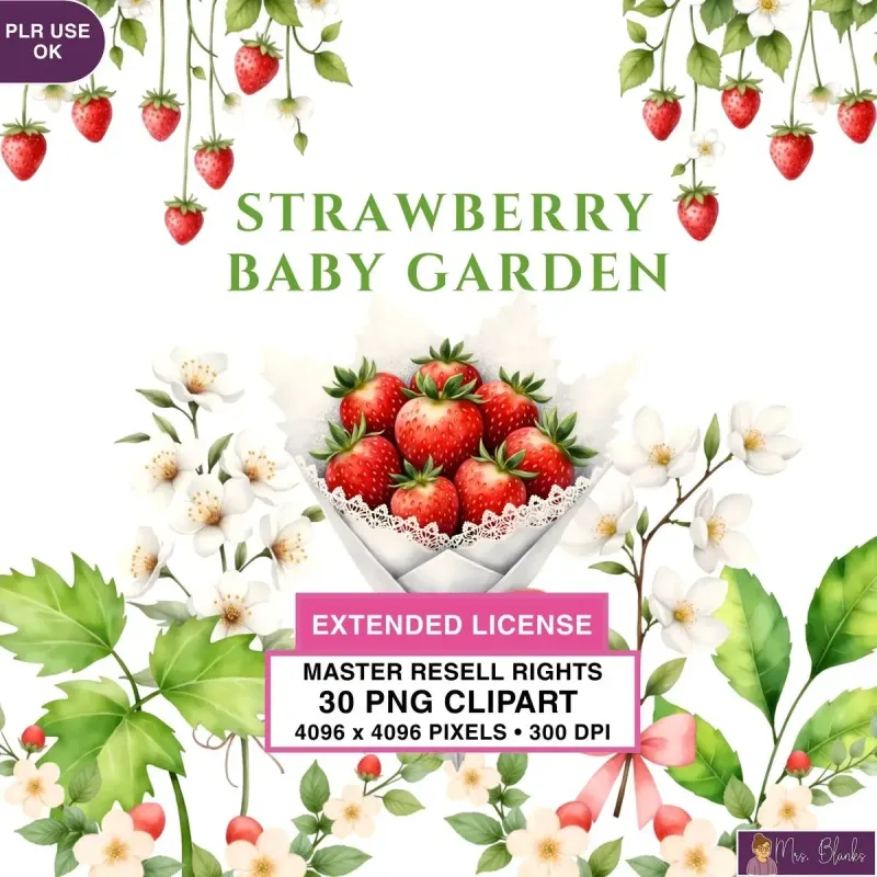 Strawberry Floral Garden Clipart PNG - Extended License