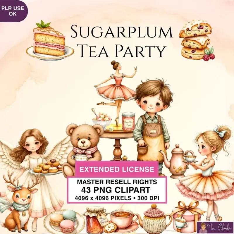 Whimsical Tea Party Clipart PNG - Extended License
