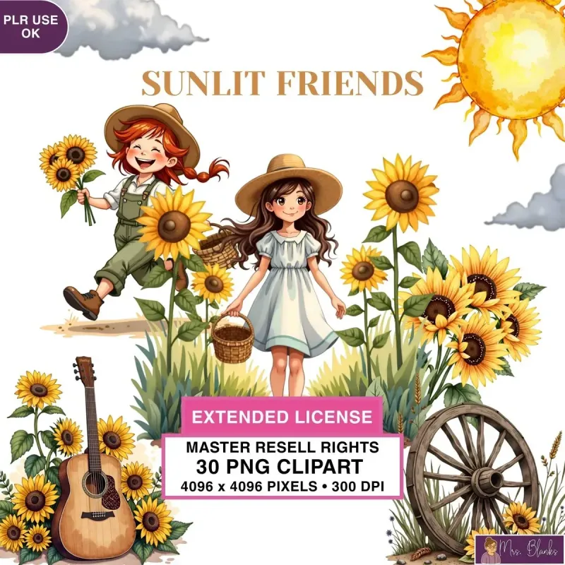 Sunflower Kids Summer Clipart PNG - Extended License