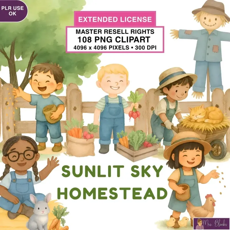 Kids Farm Homestead Clipart PNG - Extended License