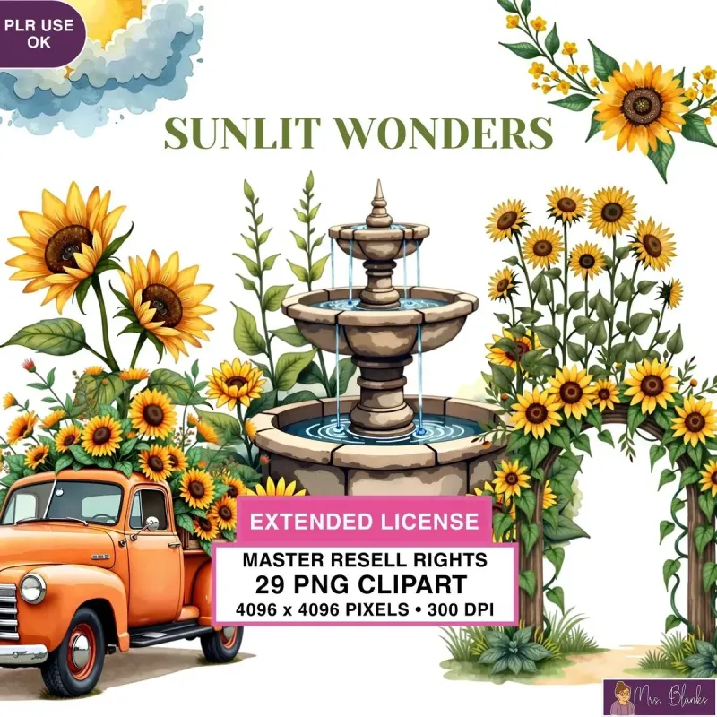 Sunflower Garden Vintage Clipart PNG - Extended License